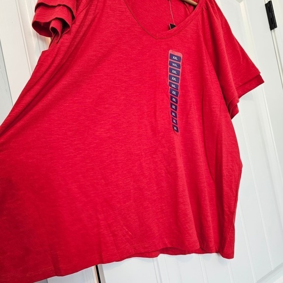 Rafaella Knit Top Womens XXL Red Blouse Short Ruffle Sleeve V-Neck Soft - Picture 5 of 9